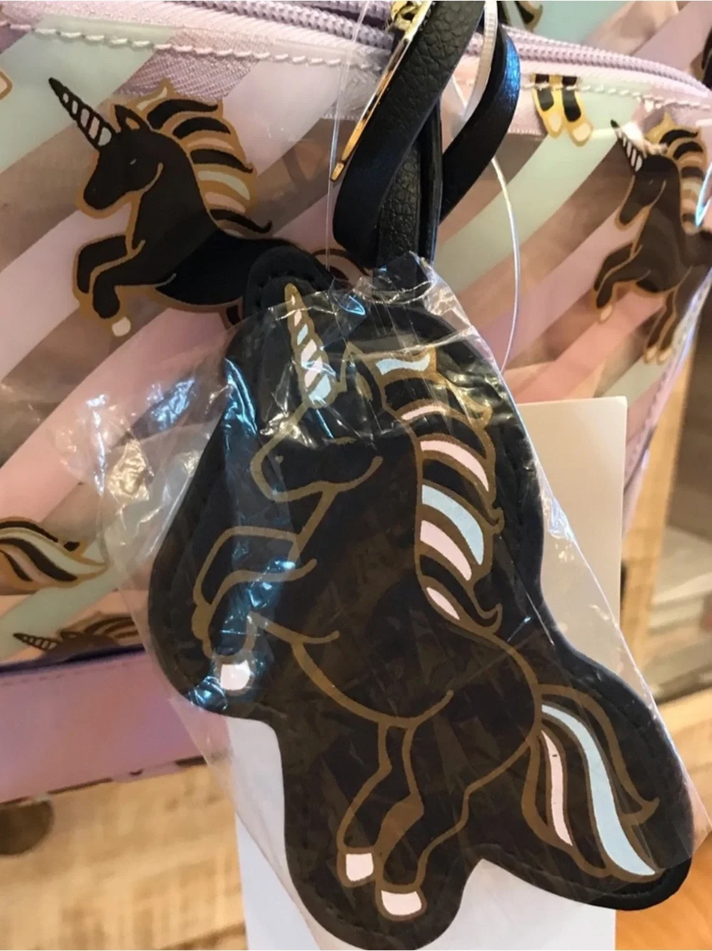 BETSEY JOHNSON Clear Striped Black Unicorn Horse Backpack
